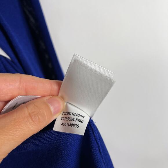 Anne Klein Medium M Blue White Colorblock Trim Open Front Cardigan Sweater Drape - Picture 7 of 7